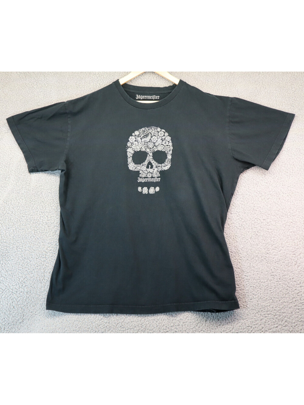 Jagermeister Mens 2XL Black Floral Skull T-Shirt Cotton